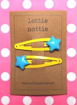 Bright Blue Stars on Bright Yellow Hair Clips