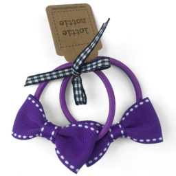 Purple with White Stitching Bow Hair Bands (Pair)