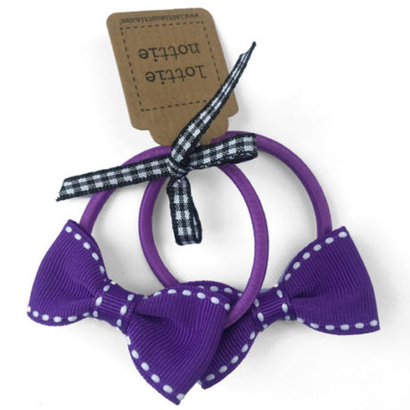 Purple with White Stitching Bow Hair Bands (Pair)