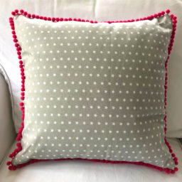 Grey Star Pillow with Pink Pom Pom Trim